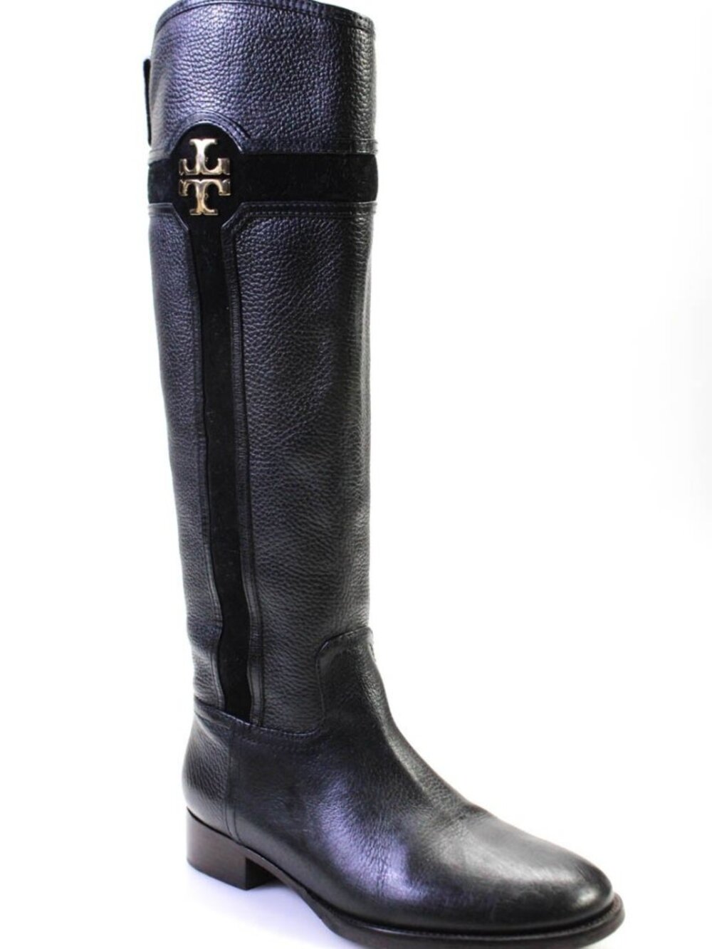 Tory Burch Black Pebbled Leather Tall Riding Boots